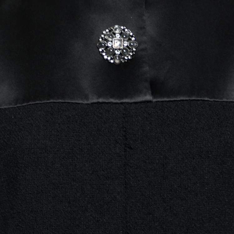 Pre Owned Chanel Black Textured Wool & Silk Trimmed Sleeveless Dress M