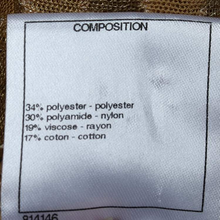 Pre Owned Chanel Gold Lurex Knit Bead Embellished Hook Front Cardigan M