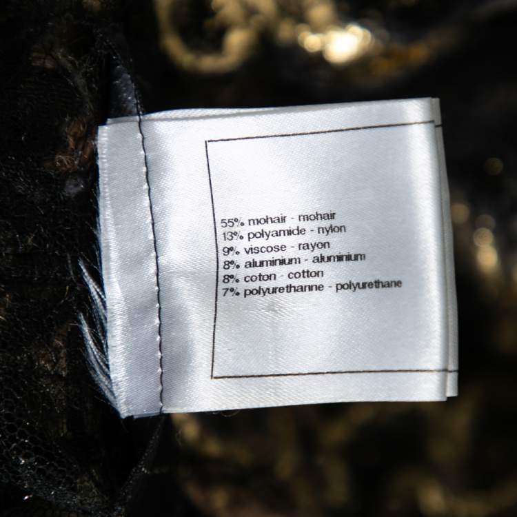 Pre Owned Chanel Gold & Black Embroidered Mohair Open Front Lightweight Coat M 