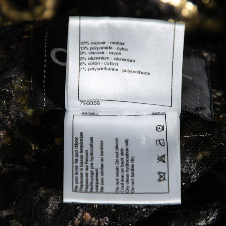 Pre Owned Chanel Gold & Black Embroidered Mohair Open Front Lightweight Coat M 