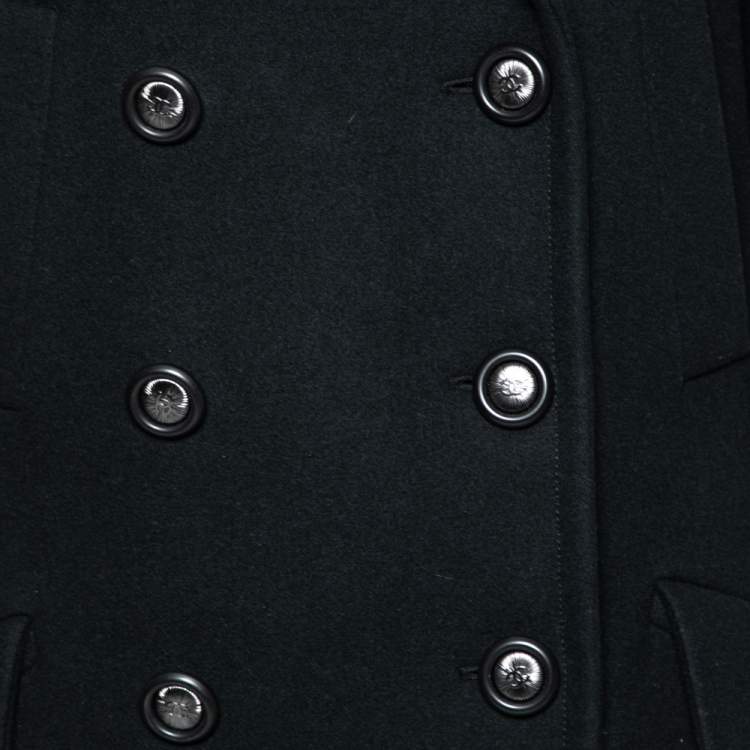 Pre Owned Chanel Black Wool Double Breasted Coat M