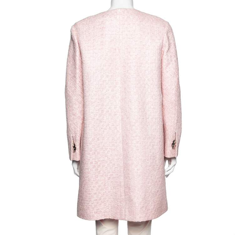 Pre Owned Chanel Pink Lurex Tweed Coat M 