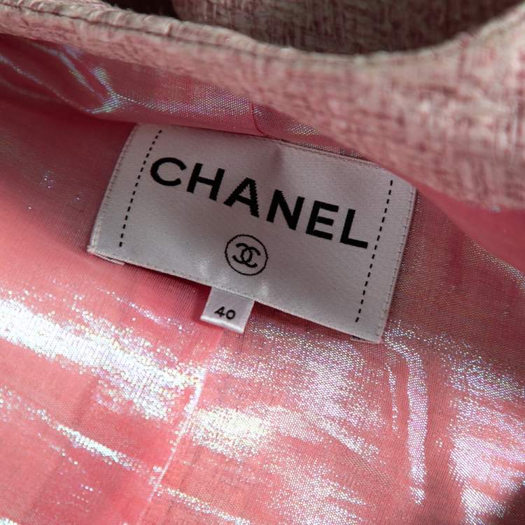 Pre Owned Chanel Pink Lurex Tweed Coat M 