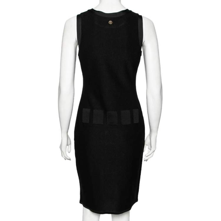 Pre Owned Chanel Black Patterned Silk Knit Sleeveless Dress M 