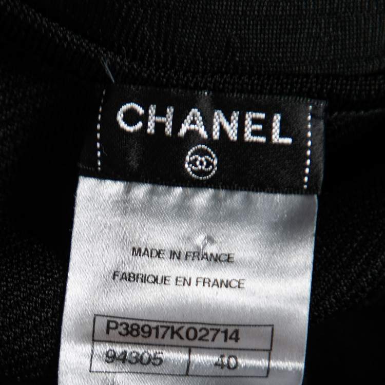 Pre Owned Chanel Black Patterned Silk Knit Sleeveless Dress M 