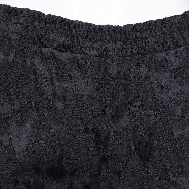 Pre Owned Chanel Black Patterned Silk Elastic Waist Pants M