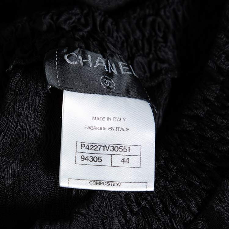 Pre Owned Chanel Black Patterned Silk Elastic Waist Pants M