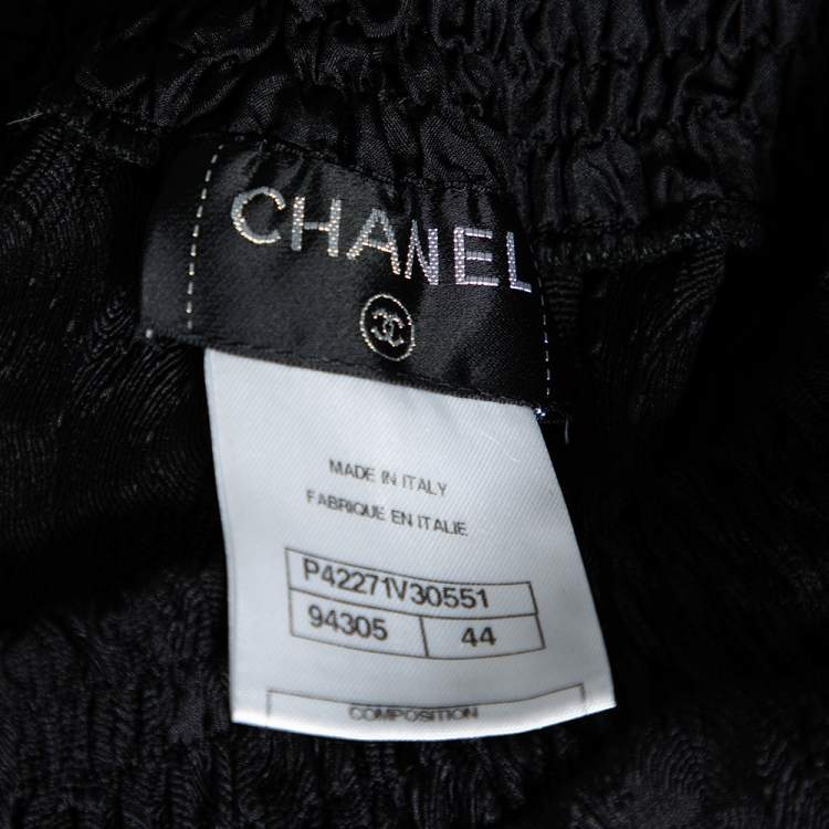Pre Owned Chanel Black Patterned Silk Elastic Waist Pants M
