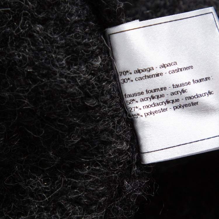 Pre Owned Chanel Grey Alpaca Wool Faux Fur Trimmed Zip Front Jacket M