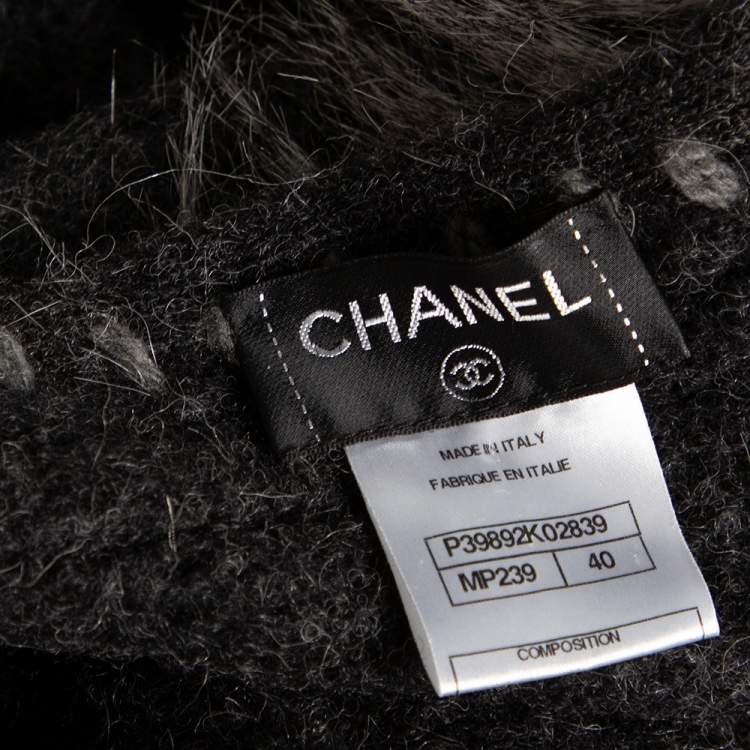Pre Owned Chanel Grey Alpaca Wool Faux Fur Trimmed Zip Front Jacket M