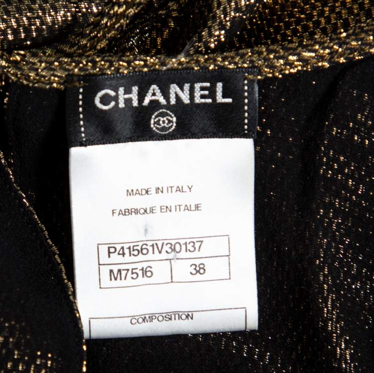 Pre Owned Chanel Gold Lurex Silk Pleated Sleeveless Top M