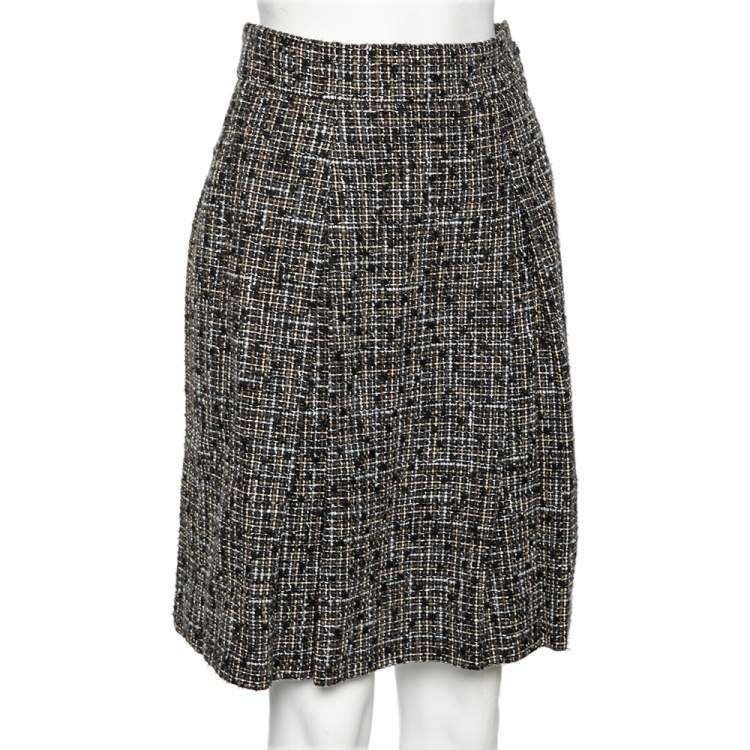 Pre Owned Chanel Black Tweed Box Pleated Mini Skirt M