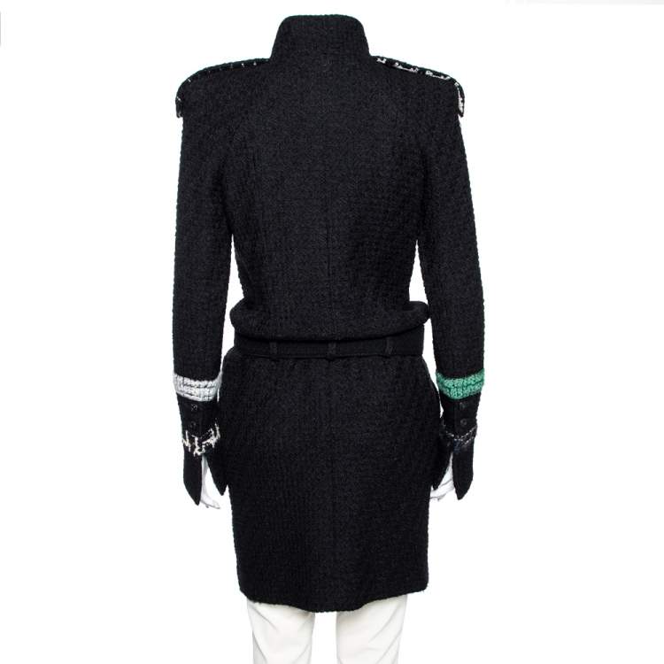 Pre Owned Chanel Black Boucle & Tweed Detailed Belted Coat M
