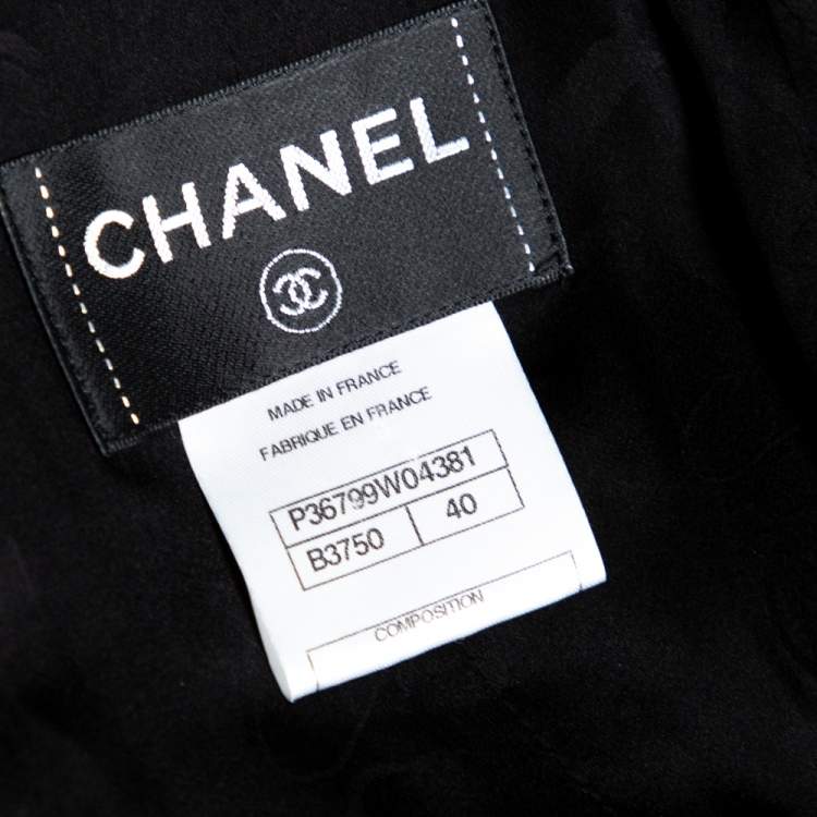 Pre Owned Chanel Black Boucle & Tweed Detailed Belted Coat M