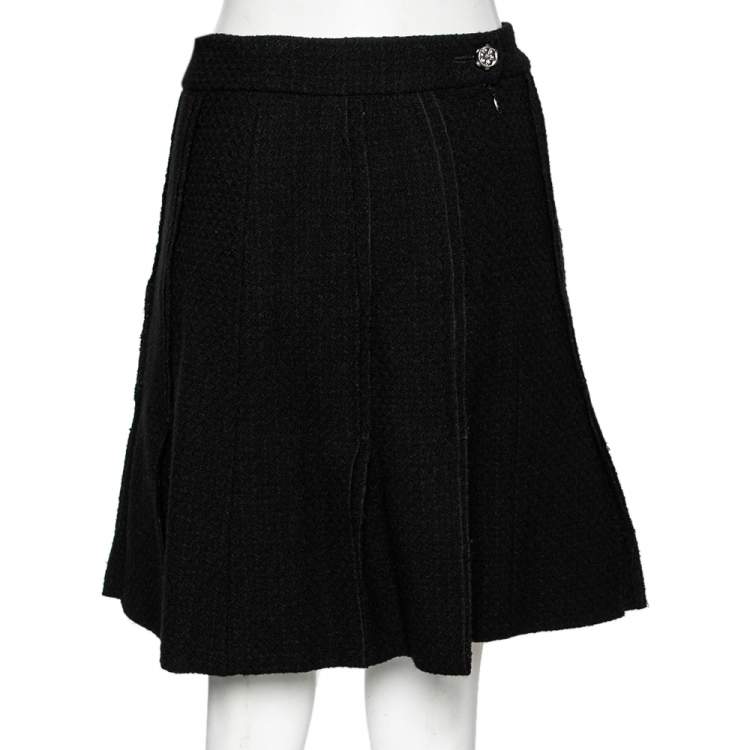 Pre Owned Chanel Black Tweed Paneled Mini Skirt M