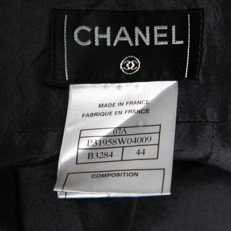 Pre Owned Chanel Black Patterned Wool Mini Skirt L