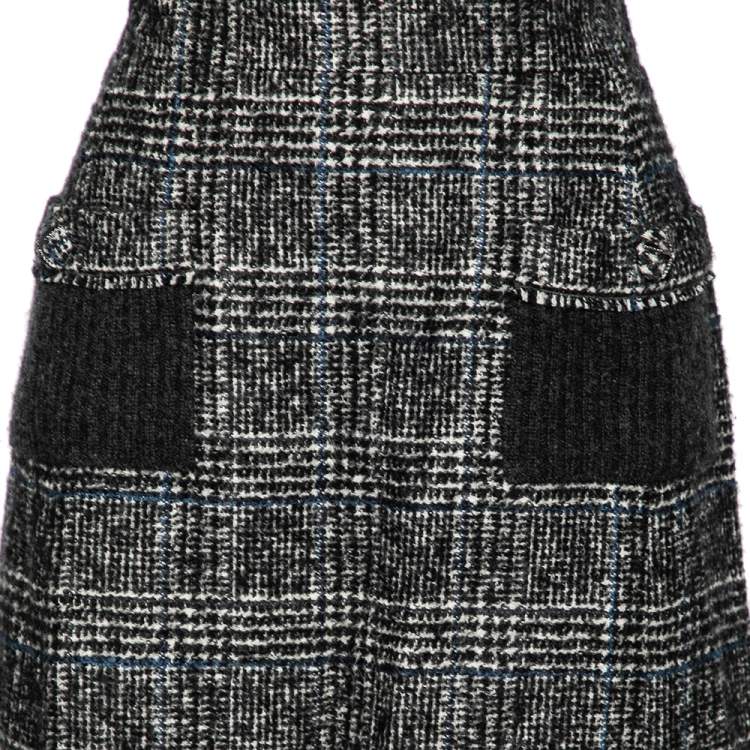 Pre Owned Chanel Black Patterned Wool Mini Skirt L