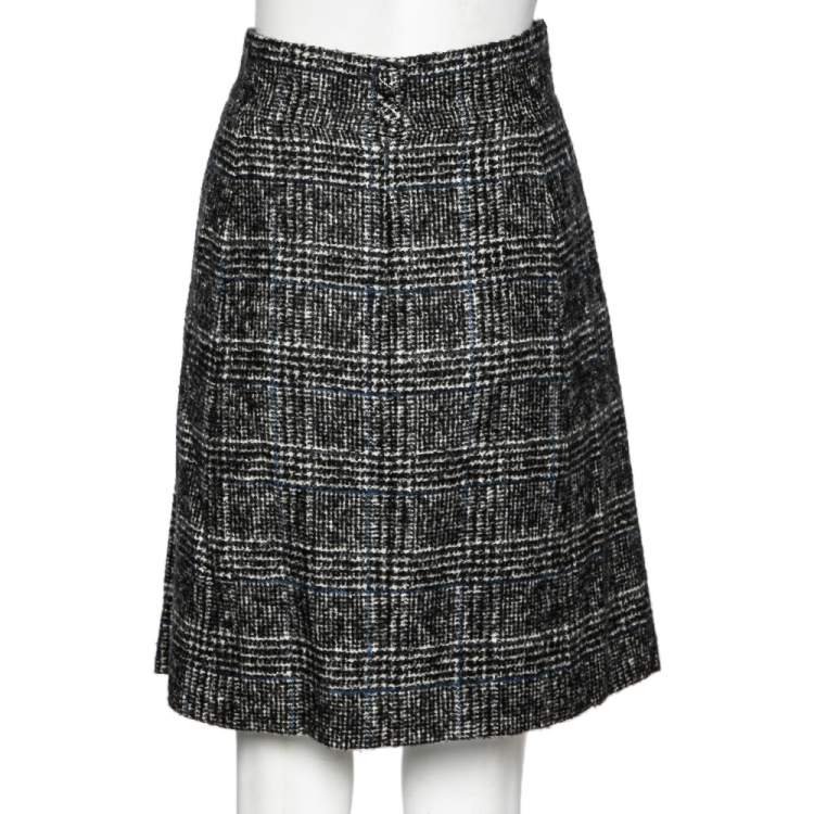 Pre Owned Chanel Black Patterned Wool Mini Skirt L