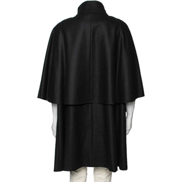 Pre Owned Chanel Black Wool Brooch Detail Cape M 