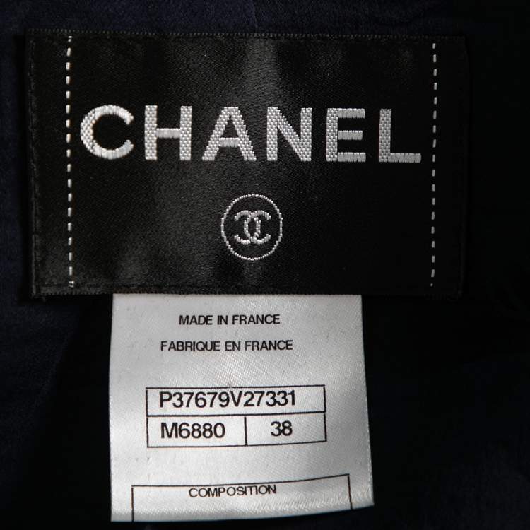 Pre Owned Chanel Blue Tweed Pearl Embellished Button Front Jacket M
