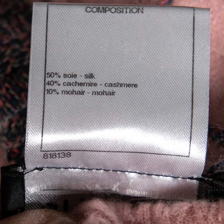 Pre Owned Chanel Pink Patterned Cashmere & Silk Knit Button Front Dress M 