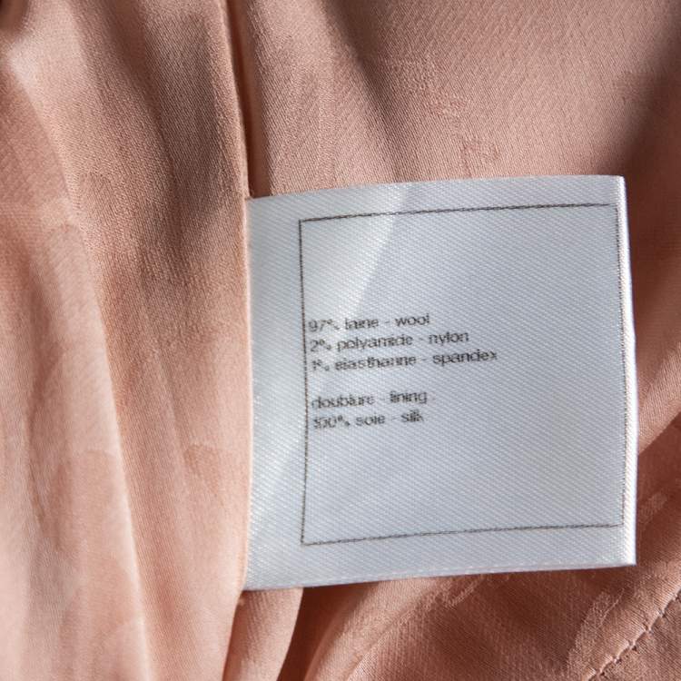 Pre Owned Chanel Peach Textured Wool Pearl Belt Embellished Midi Dress M 