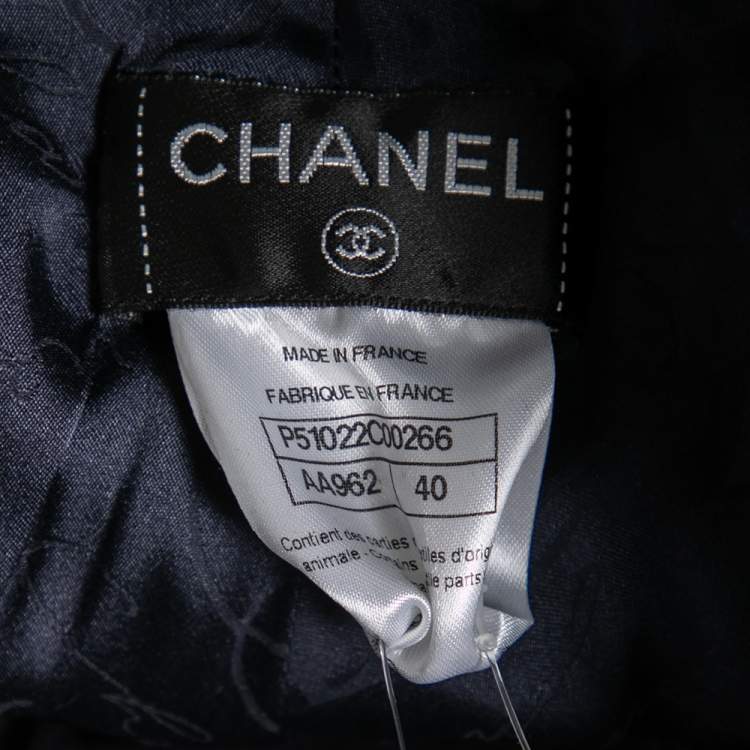Pre Owned Chanel Black Leather Contrast Tweed Detailed Pants M