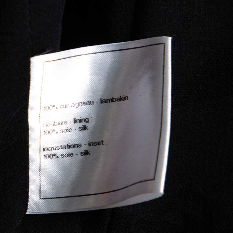 Pre Owned Chanel Black Laser Cut Leather & Silk Inset Blazer Jacket M 