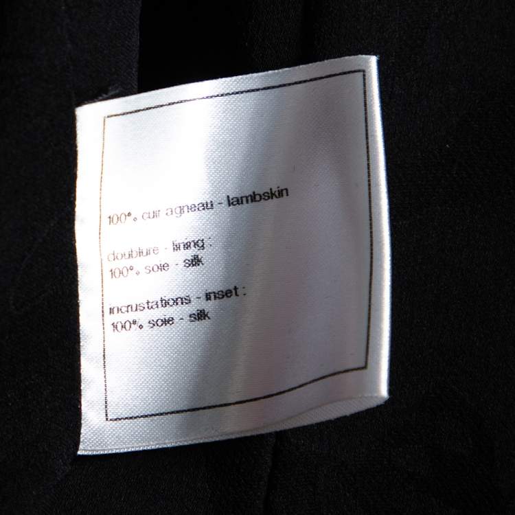 Pre Owned Chanel Black Laser Cut Leather & Silk Inset Blazer Jacket M 