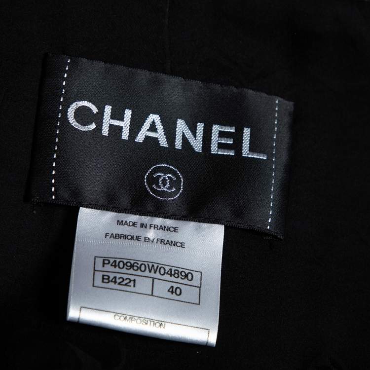 Pre Owned Chanel Black Laser Cut Leather & Silk Inset Blazer Jacket M 