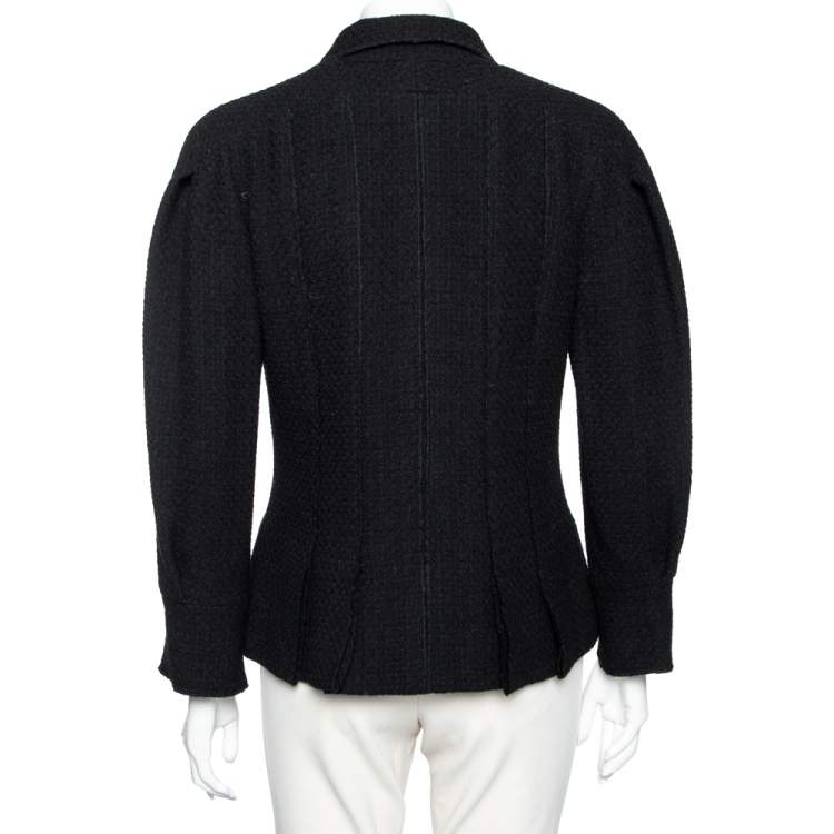 Pre Owned Chanel Black Wool Flared Hem Detailed Button Front Jacket M 