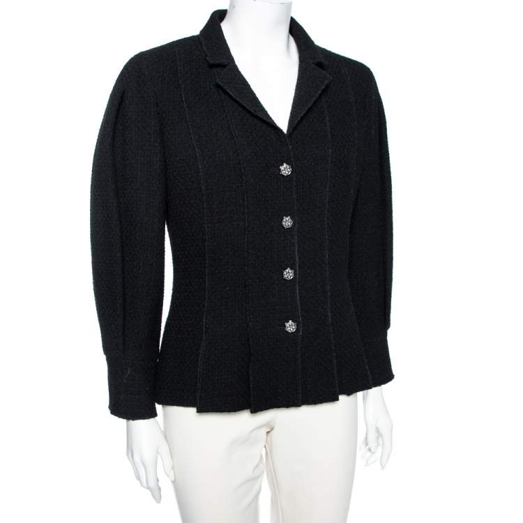 Pre Owned Chanel Black Wool Flared Hem Detailed Button Front Jacket M 