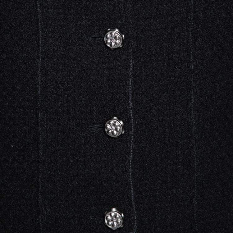 Pre Owned Chanel Black Wool Flared Hem Detailed Button Front Jacket M 