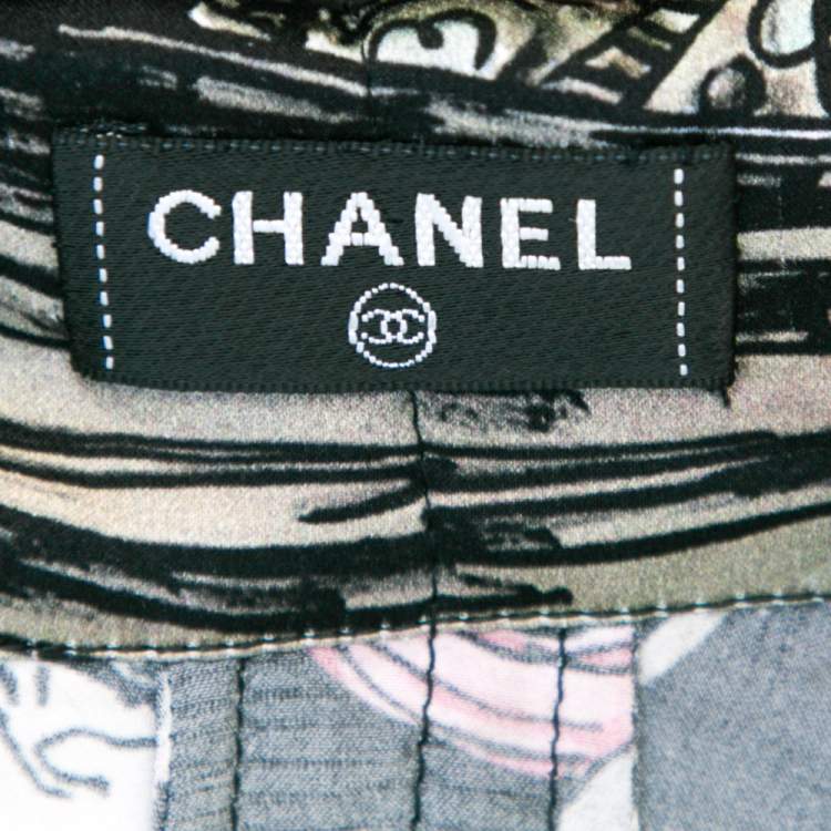 Pre Owned Chanel Black & Pink Printed Satin Silk Button Front Shirt M 