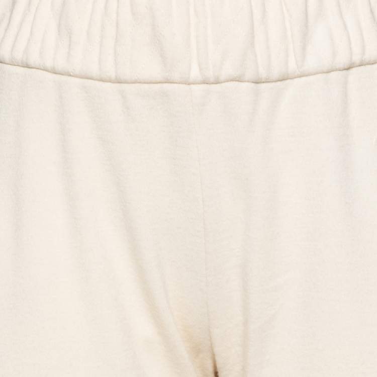 Pre Owned Chanel Cream Wool Logo Embroidered Straight Pants M