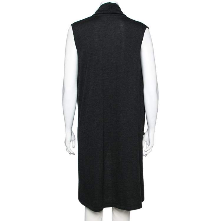 Pre Owned Chanel Dark Grey Cashmere Sleeveless Cardigan M