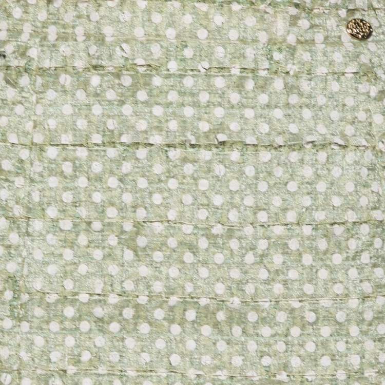 Pre Owned Chanel Light Green Polk Dotted Overlay Tweed Mini Skirt M