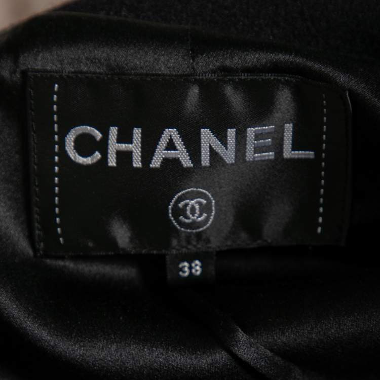 Pre Owned Chanel Black Wool Open Front Overcoat M