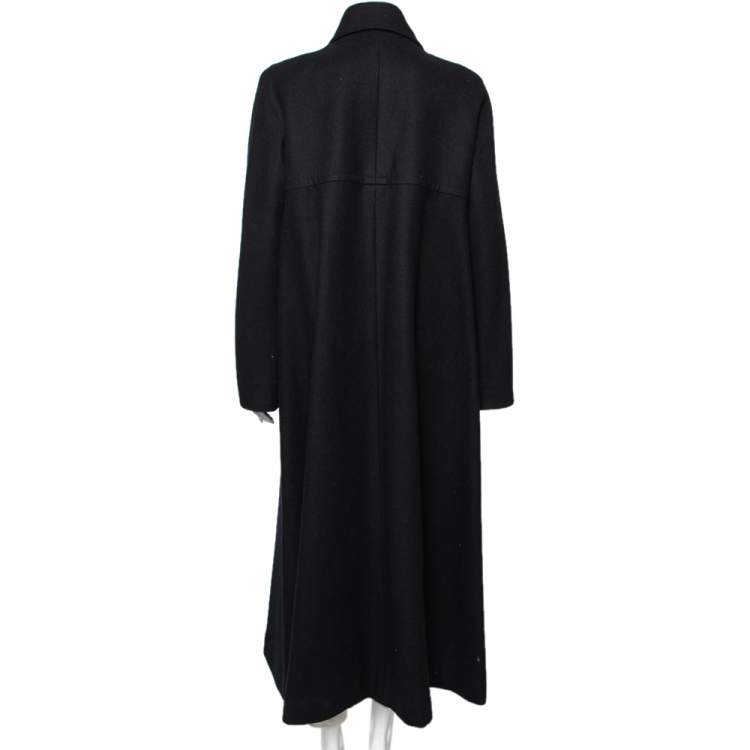 Pre Owned Chanel Black Wool Open Front Overcoat M