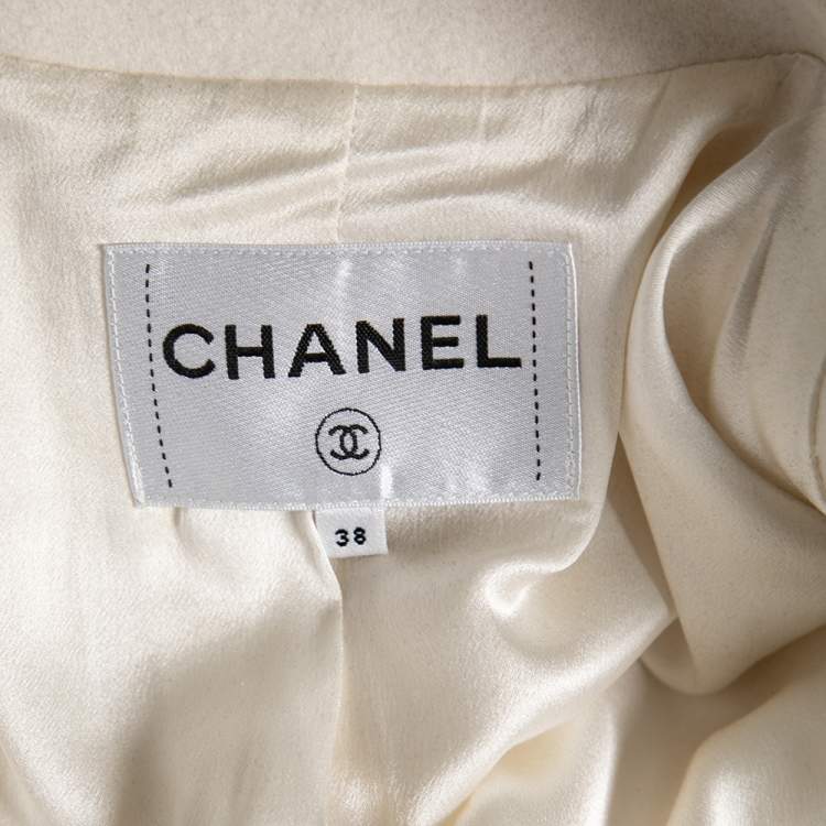 Pre Owned Chanel White Cashmere Open Front Overcoat M