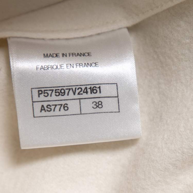 Pre Owned Chanel White Cashmere Open Front Overcoat M