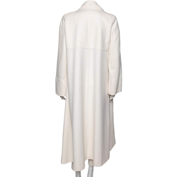 Pre Owned Chanel White Cashmere Open Front Overcoat M
