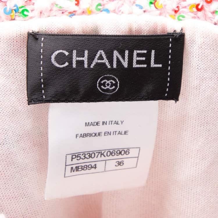 Pre Owned Chanel Pink Knit Sequin Embellished Crewneck Jumper S