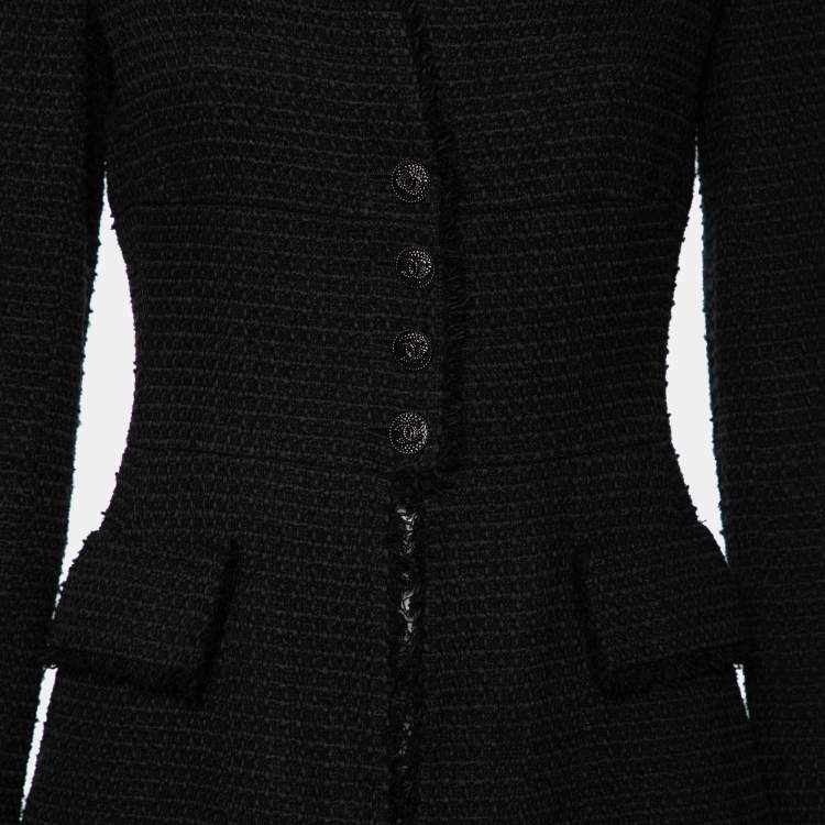 Pre Owned Chanel Black Tweed Flared Hem Long Sleeve Jacket M