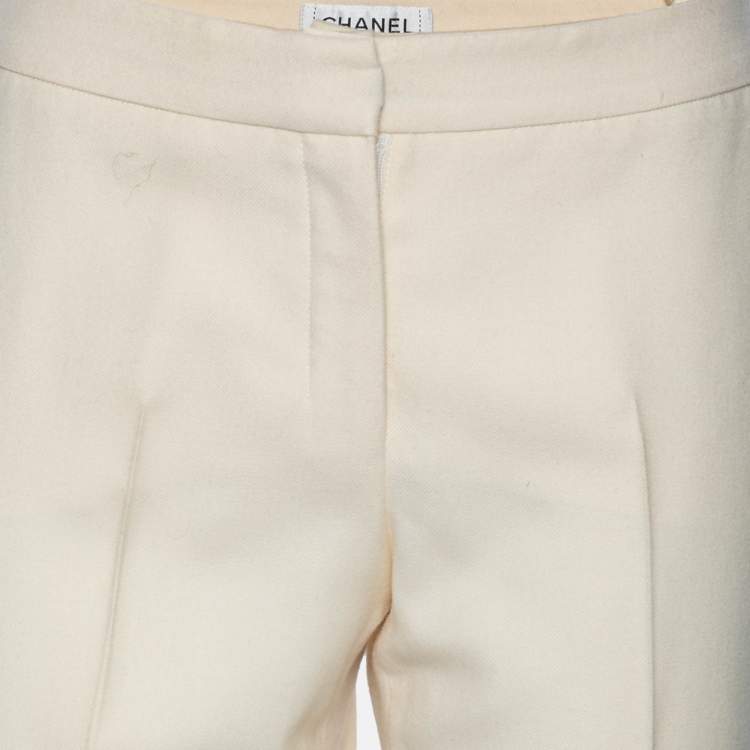 Pre Owned Chanel Cream Wool Straight Pants M