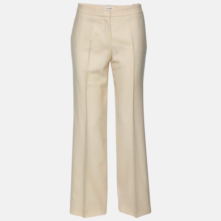 Pre Owned Chanel Cream Wool Straight Pants M