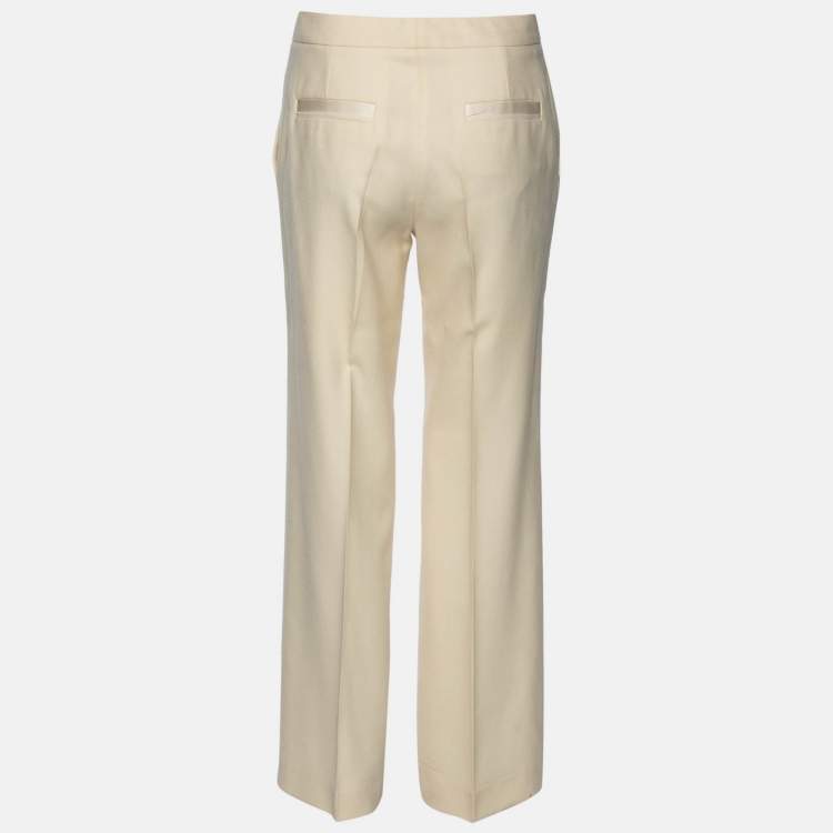 Pre Owned Chanel Cream Wool Straight Pants M