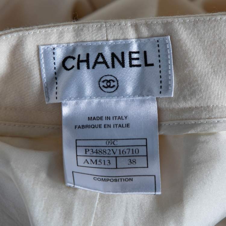 Pre Owned Chanel Cream Wool Straight Pants M