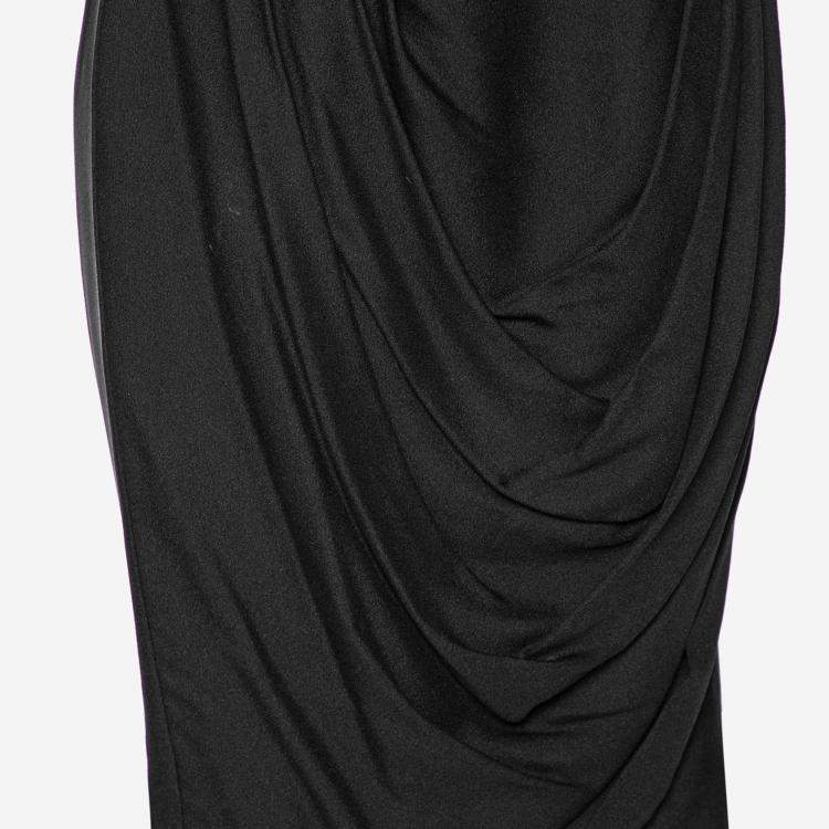 Pre Owned Chanel Black Silk Crepe Draped Skirt M