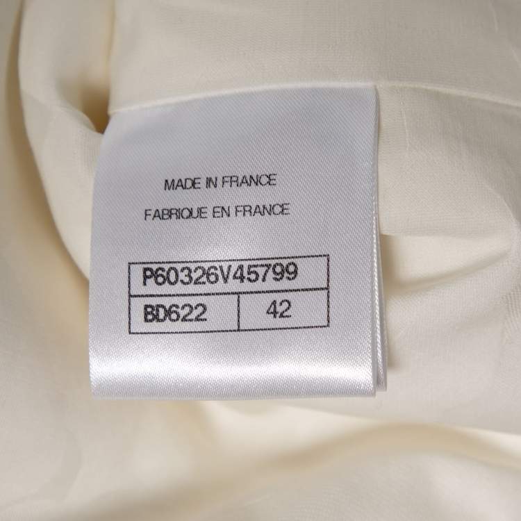 Pre Owned Chanel Ivory Tweed Pocketed Button Front Jacket L